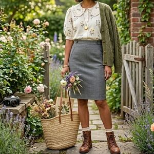 LOFT Gray Linen Blend Pencil Skirt Size 6 Workwear Cottagecore Career